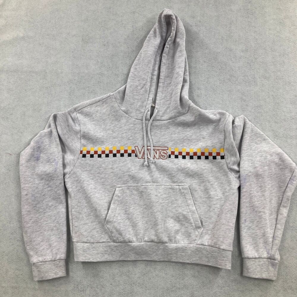 Vans Women's Crop Gray Pullover Hoodie Sweatshirt Size L Large Embroidered Logo
